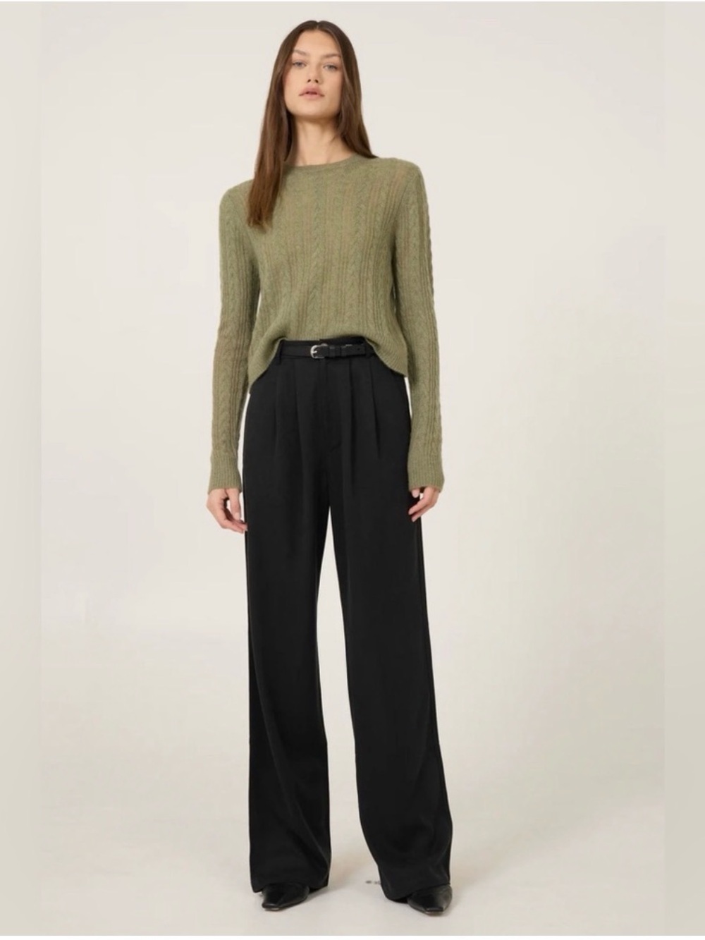 One Grey Day Cashmere Cable Knit Crew Neck Sweater